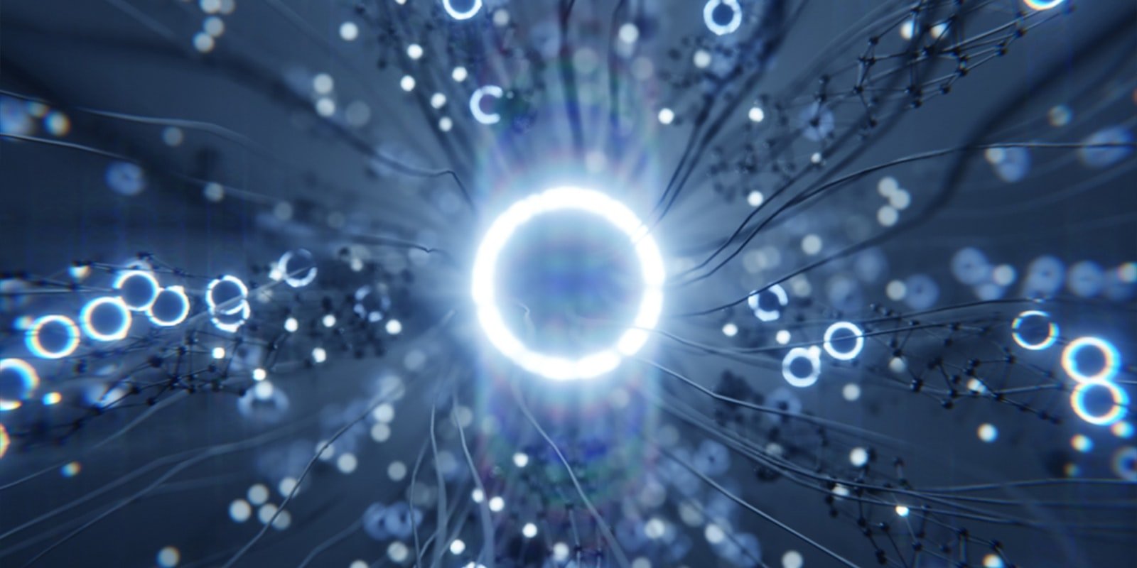 Abstract visualization of a neural network in blue