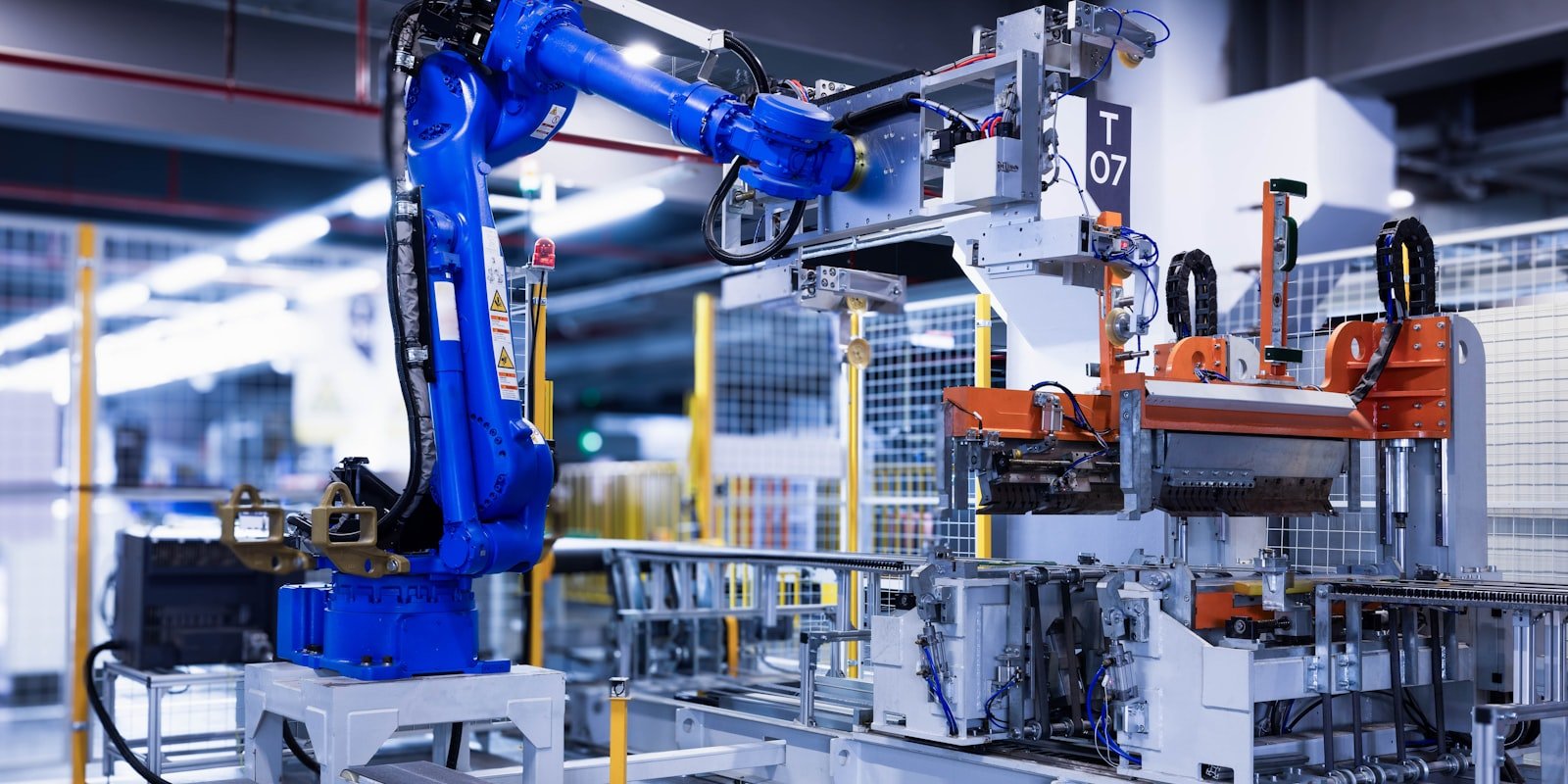Industrial robotic arm in an automated production cell